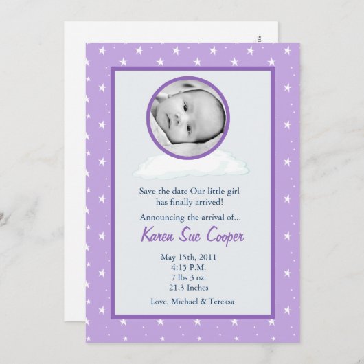 5x7 Circle PHOTO over een mededeling over de geboo Kaart (Voorkant / Achterkant)