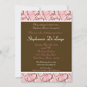 5x7 Coeurs roses et Brown Invitation de partie d'a