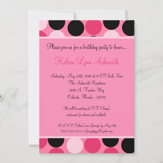 5x7 Colorful Pink Polka Dot Birthday Uitnodiging (Voorkant)