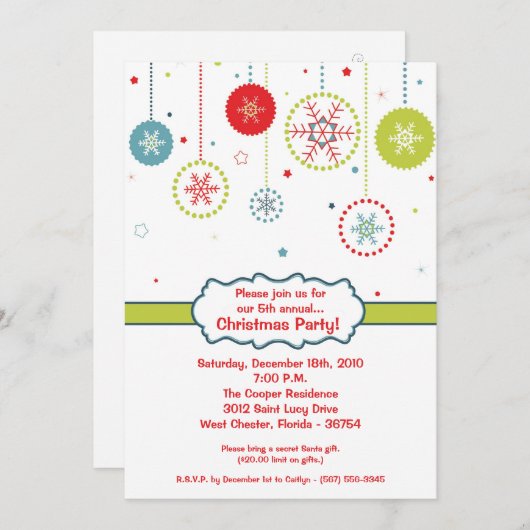 5x7 Colorful Snowflake Fête de Noël Invitation (Devant / Derrière)