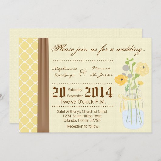 5x7 Country Mason Jar Flowers Weddenschap Kaart (Voorkant / Achterkant)