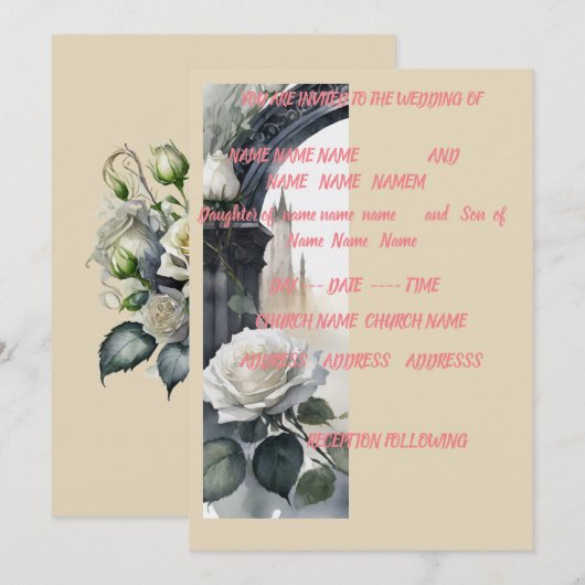 5x7 crème roos bruiloft uitnodigen kaart (Voorkant / Achterkant)