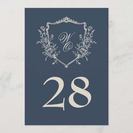 5x7  Crest Navy Cream Trouwtafel Nummer (Voorkant)