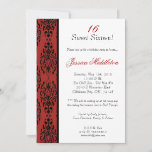 5x7 Crimson Red Damask Invitation de fête d'annive