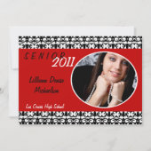 5x7 Crimson Red Damask Photo Senior Aankondiging (Voorkant)