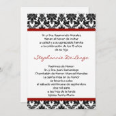 5x7 Crimson Red Damask Quinceanera Invitation (Devant / Derrière)