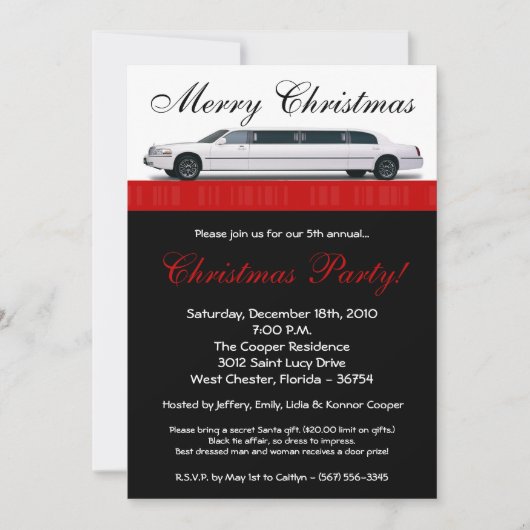 5x7 Crimson Red Limo Invitation à la fête de Noël (Devant)