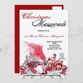 5x7 Crimson Red Masquerade Noël Invitation (Devant / Derrière)