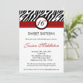 5x7 Crimson Red Zebra16th Birthday Invitation Kaart (Staand voorkant)