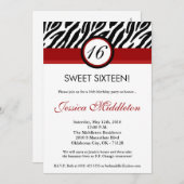 5x7 Crimson Red Zebra16th Birthday Invitation Kaart (Voorkant / Achterkant)