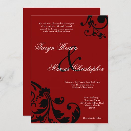 5x7 Crimson Rode Bloemen Linnen bruiloft uitnodigi Kaart (Voorkant / Achterkant)