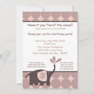 5x7 Cute Paarse Elephant Birthday Party Invitation Kaart