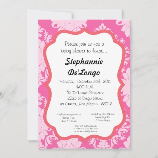 5x7 Damask Lace Elégante invitation Baby shower (Devant)
