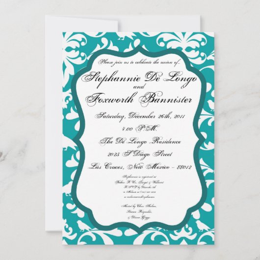 5x7 Damask Lace Fancy Elegant Wedding Invitations (Devant)