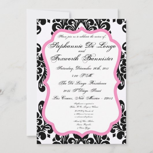 5x7 Damask Lace Fancy Elegant Wedding Invitations (Devant)