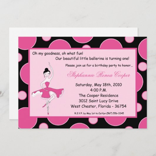 5x7 Danse Ballerina Invitation de fête d'anniversa (Devant / Derrière)