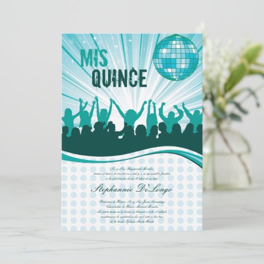 5x7 Danse Turquoise Quinceanera Invitation (Debout devant)