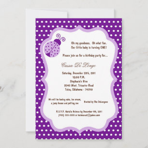 5x7 Dark Purple Bug Anniversaire Invitation de fêt