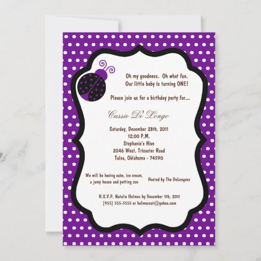 5x7 Dark Purple Bug Anniversaire Invitation de fêt (Devant)