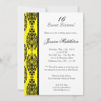 5x7 Dark Yellow Damask Invitation de fête d'annive