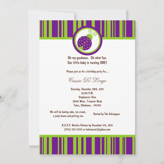 5x7 Darple Purple Bug Invitation de fête d'anniver (Devant)