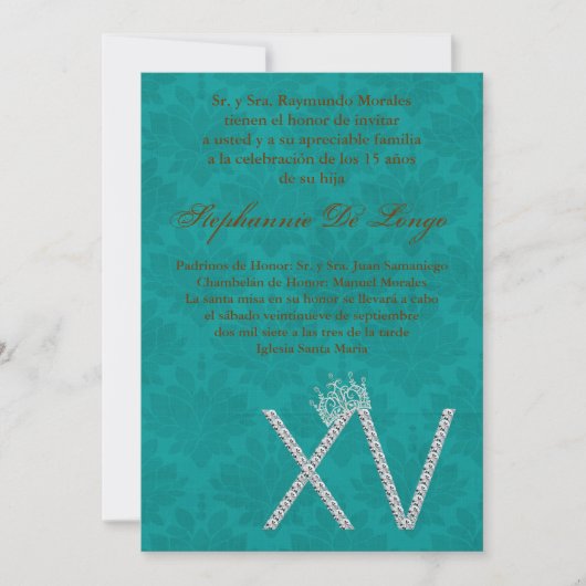 5x7 Diamant Topaz Quinceanera Invitation Anniversa (Devant)