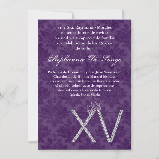5x7 Diamond Amethy Quinceanera Invitation d'annive (Devant)