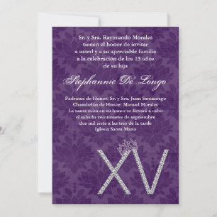 5x7 Diamond Amethy Quinceanera Invitation d'annive