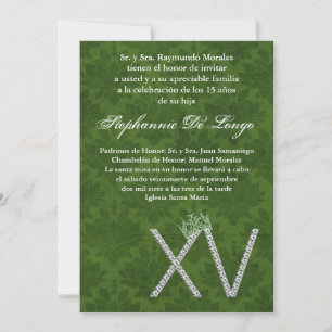 5x7 Diamond Emeral Quinceanera Invitation Annivers