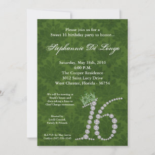 5x7 Diamond Emerald Sweet 16 Verjaardag Uitnodigin Kaart