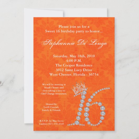 5x7 Diamond Topaz Sweet 16 Anniversaire Invitation (Devant)