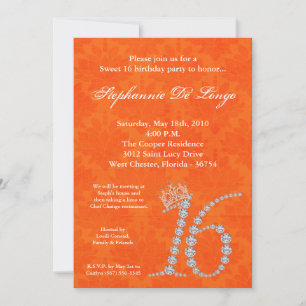 5x7 Diamond Topaz Sweet 16 Anniversaire Invitation