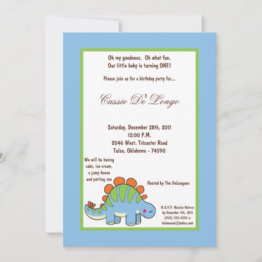 5x7 Dinosaur Invitation de fête d'anniversaire (Devant)