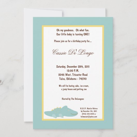 5x7 Dinosaur Invitation de fête d'anniversaire (Devant)