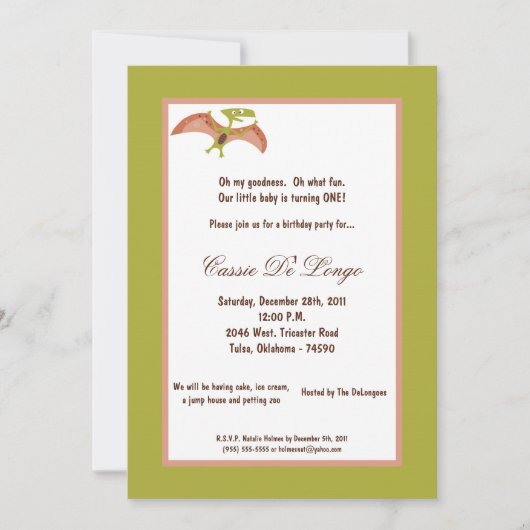 5x7 Dinosaur Invitation de fête d'anniversaire (Devant)