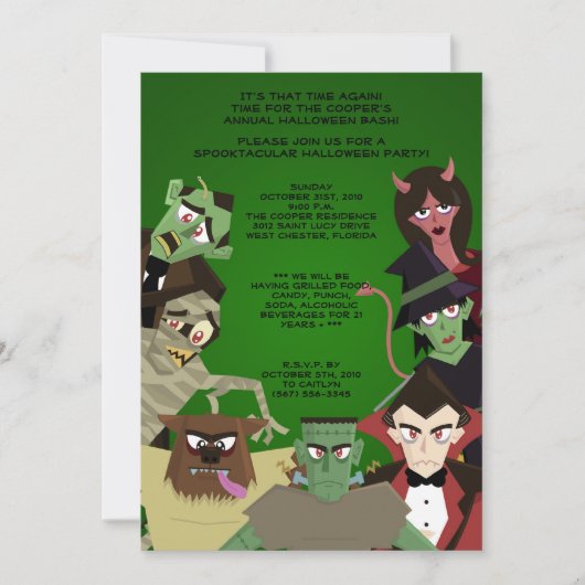 5x7 DraculaMonster Halloween Bash Party Invitation (Devant)