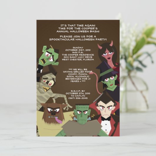 5x7 DraculaMonster Halloween Bash Party Invitation (Debout devant)
