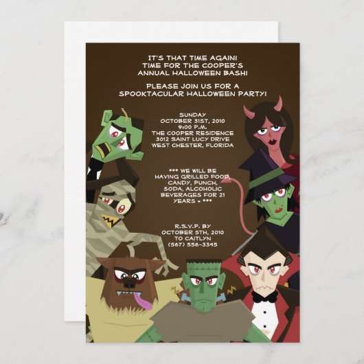5x7 DraculaMonster Halloween Bash Party Invitation (Devant / Derrière)
