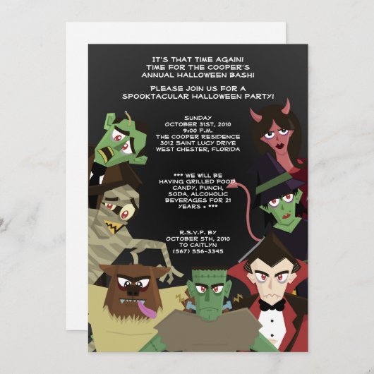 5x7 DraculaMonster Halloween Bash Party Invitation (Devant / Derrière)