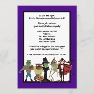 5x7 DraculaMonster Halloween Bash Party Invitation Kaart