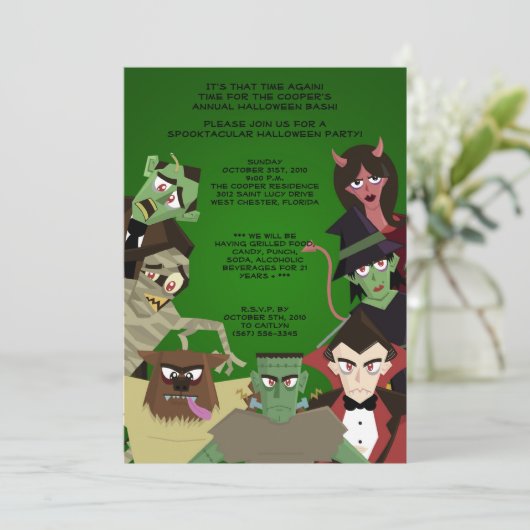 5x7 DraculaMonster Halloween Bash Party Invitation Kaart (Staand voorkant)