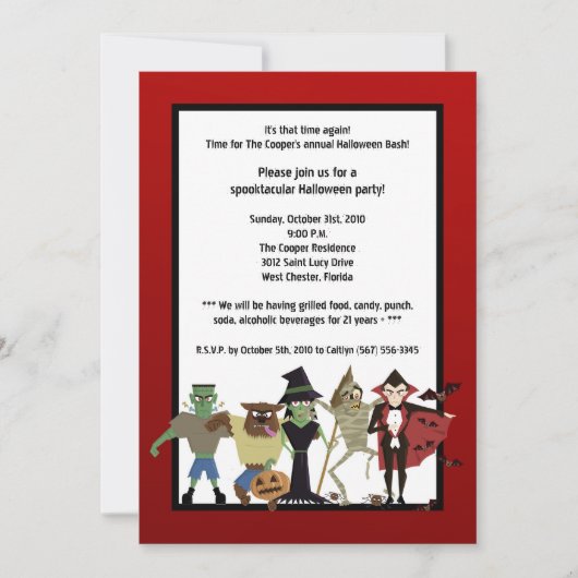 5x7 DraculaMonster Halloween Bash Party Invitation Kaart (Voorkant)