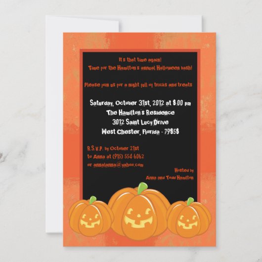 5x7 Éffrayant Enfants Orange Halloween Invitation (Devant)