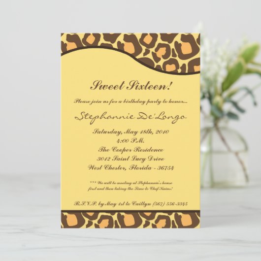 5x7 Empreinte de léopard Sweet 16 Invitation de fê (Debout devant)