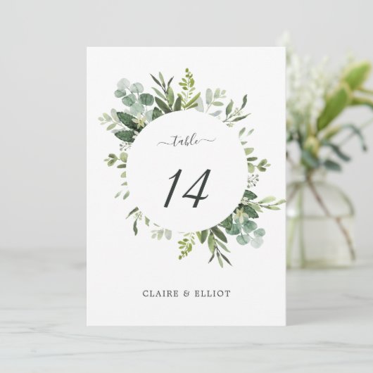 5x7 Eucalyptus Green Foliage Weddenschap Table Num Kaart (Staand voorkant)