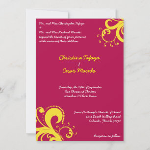 5x7 Faire-part de mariage à perches roses/jaunes