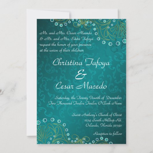 5x7 Faire-part de mariage Arabe Turquoise Inde (Devant)