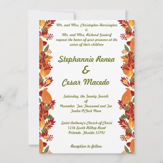 5x7 Faire-part de mariage automne feuillage Feuill (Devant)