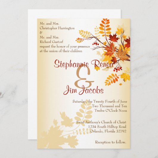 5x7 Faire-part de mariage Automne Feuilles d'autom (Devant / Derrière)
