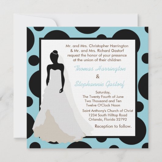 5x7 Faire-part de mariage bleu clair à point (Devant)